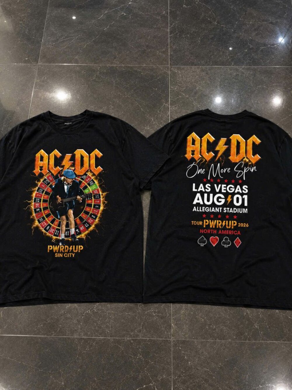 AC/DC PWR UP Tour 2026 Las Vegas Roulette Graphic Concert Tee Black